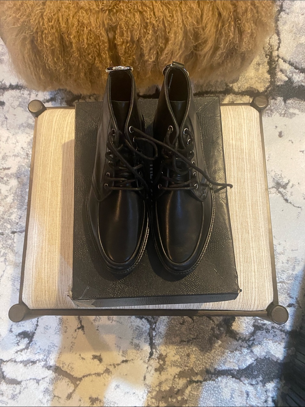 NIB Kooples Black Leather Lace-Up Boots 39